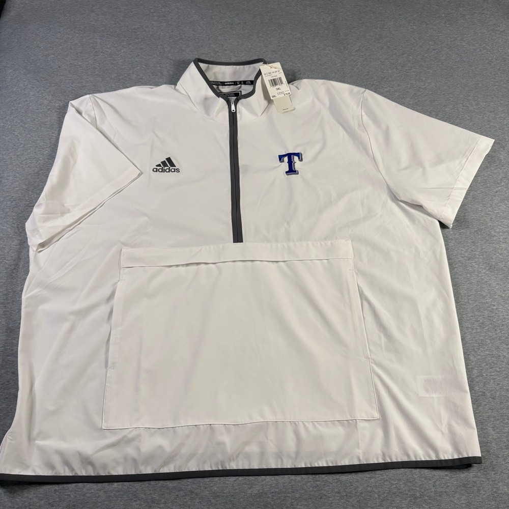 Adidas Texas Rangers White 1/4 Zip Short Sleeve Windbreaker Jacket Mens 3XL New